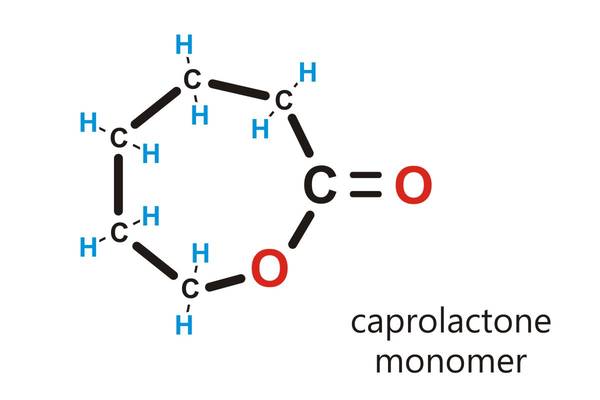 ε-Caprolactone is produced from cyclo-hexane, which is derived from standard hexane. Because the ring is closed by a CO<sub>2</sub> (carboxylate) group, it is classed as a cyclic ester. The caprolactone monomer molecule